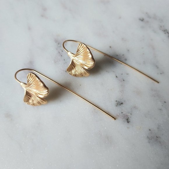 Rose gold ginkgo earrings NEW - Picture 3 of 4